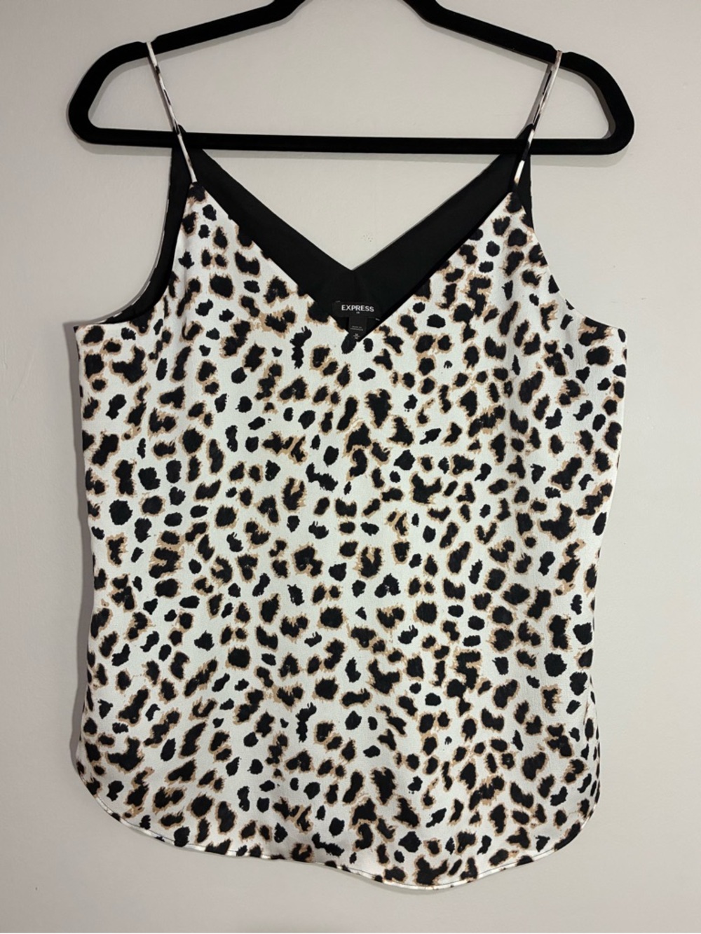 Express Leopard Print V-Neck Cami in Black, White & Tan